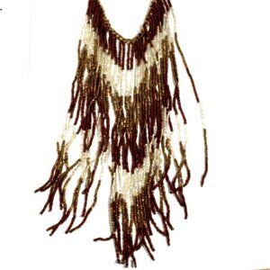 Altar'd Stat Brown & Gold Beaded Fringe Necklace - Women's Boho Fashion Jewelry